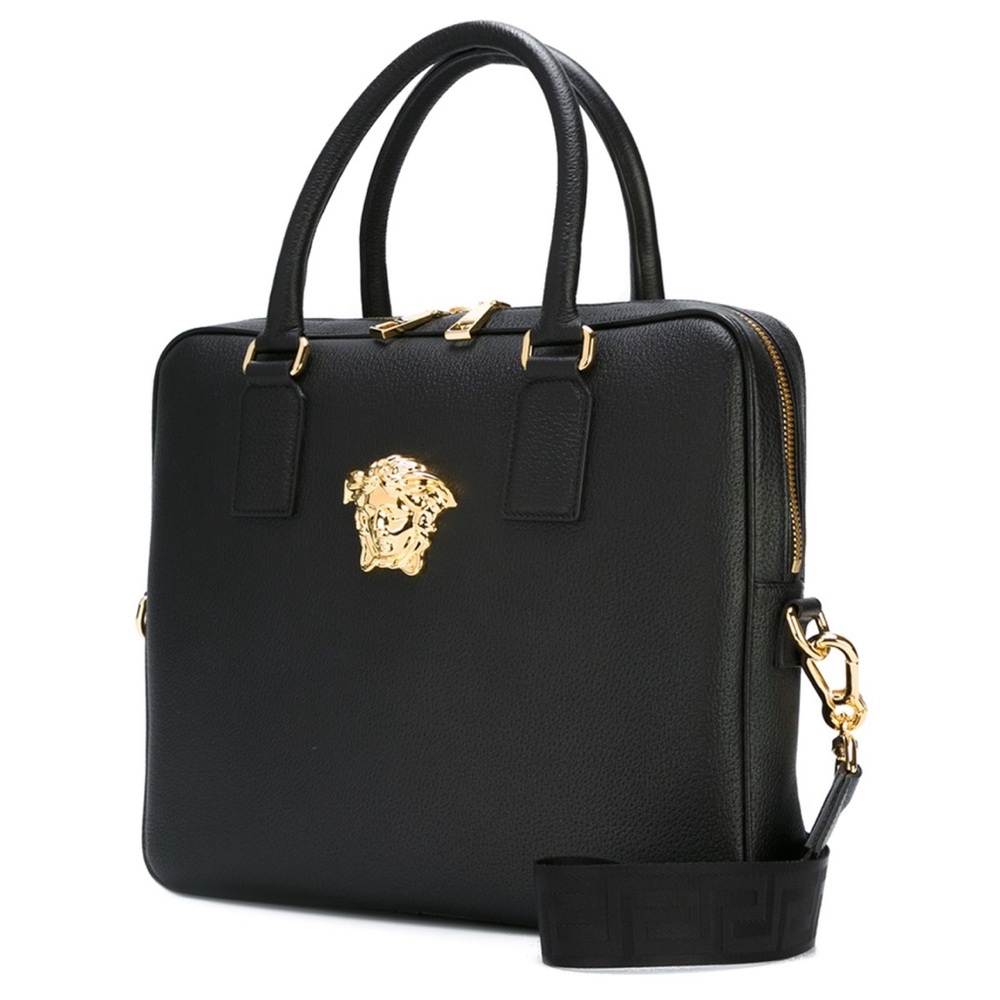 Versace Laptop Briefcase Bag - Black Leather with Gold Medusa - $2500 Retail